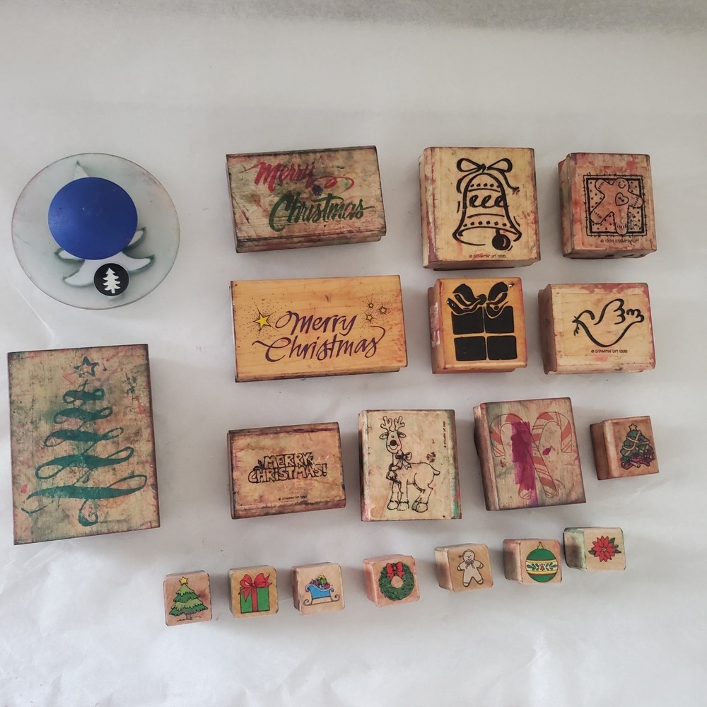 Vintage Christmas Rubber Stamp Lot Stampin Up Hero Arts Holiday Crafting 19pc